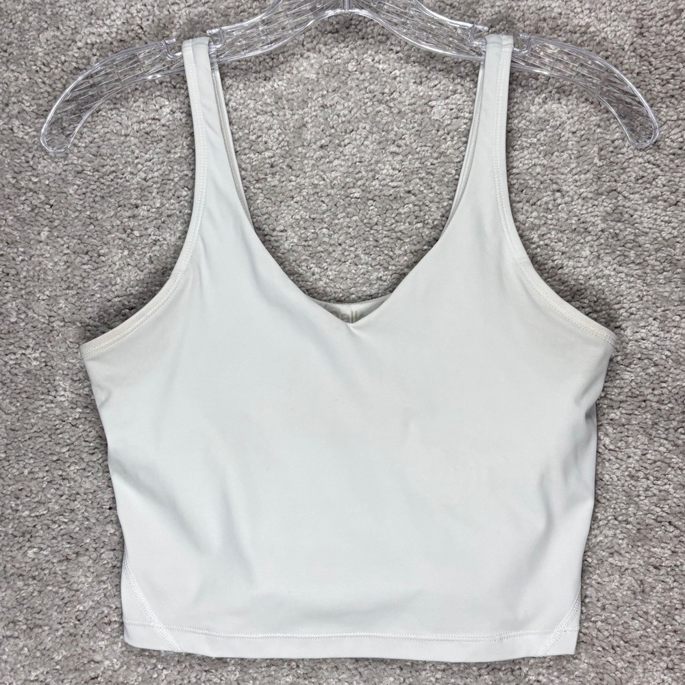 Oalka Womens White Cropped Workout Tank Top Built-in Shelf‎ Bra Size S